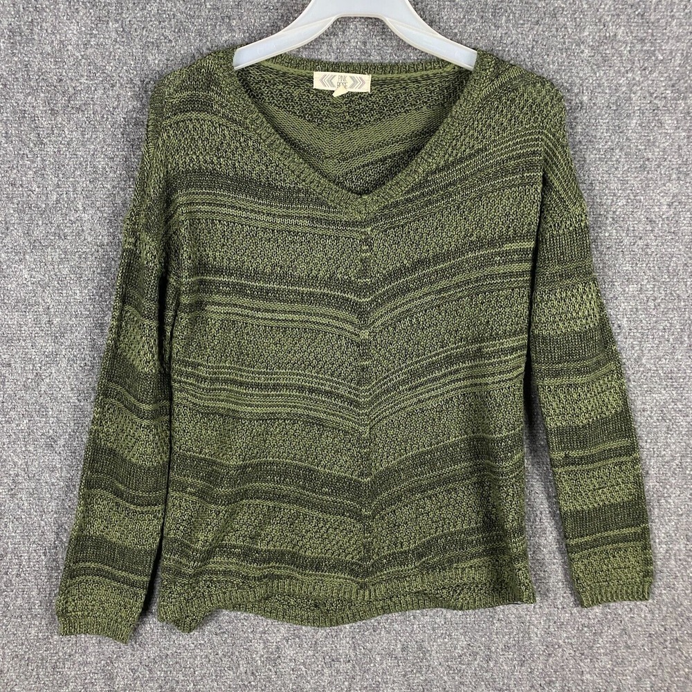 Pink Rose Sweater Medium Women's Pullover Green‎ Knitted Cotton Blend M